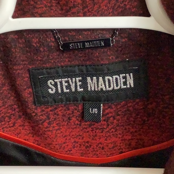 Steve Madden Red and Black Wool Blend Wrap Coat - Picture 13 of 14